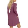 imageLONGYUAN Womens Long Sleeve Dresses Casual Loose Fit Swing Dress Hide Belly with PocketsPurple Red