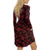 imageLONGYUAN Womens Long Sleeve Dresses Casual Loose Fit Swing Dress Hide Belly with PocketsRedflowers