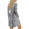 imageLONGYUAN Womens Long Sleeve Dresses Casual Loose Fit Swing Dress Hide Belly with PocketsSnake Print White