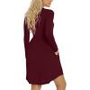 imageLONGYUAN Womens Long Sleeve Dresses Casual Loose Fit Swing Dress Hide Belly with PocketsWine Red