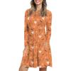 imageLONGYUAN Womens Long Sleeve Dresses Casual Loose Fit Swing Dress Hide Belly with PocketsTricky Ghost Orange