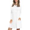 imageLONGYUAN Womens Long Sleeve Dresses Casual Loose Fit Swing Dress Hide Belly with PocketsWhite
