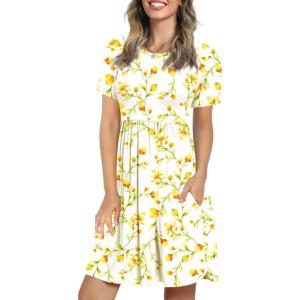 imageLONGYUAN Womens Casual Dresses 2025 Summer Short Sleeve Dress Hide Belly Loose Fit Sundress with Pockets S3XLApricot Floret