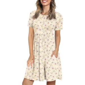 imageLONGYUAN Womens Casual Dresses 2025 Summer Short Sleeve Dress Hide Belly Loose Fit Sundress with Pockets S3XLApricotfeverfew