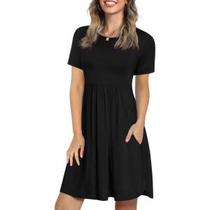 imageLONGYUAN Womens Casual Dresses 2025 Summer Short Sleeve Dress Hide Belly Loose Fit Sundress with Pockets S3XLBlack