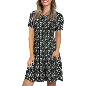 imageLONGYUAN Womens Casual Dresses 2025 Summer Short Sleeve Dress Hide Belly Loose Fit Sundress with Pockets S3XLBlackwhite Daisy