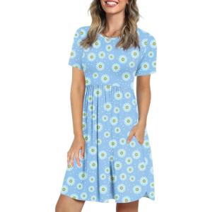 imageLONGYUAN Womens Casual Dresses 2025 Summer Short Sleeve Dress Hide Belly Loose Fit Sundress with Pockets S3XLBlue Daisy