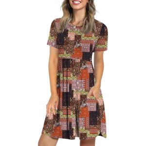 imageLONGYUAN Womens Casual Dresses 2025 Summer Short Sleeve Dress Hide Belly Loose Fit Sundress with Pockets S3XLColor Block Mixing