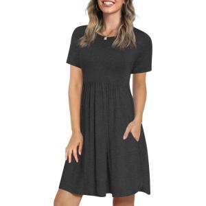 imageLONGYUAN Womens Casual Dresses 2025 Summer Short Sleeve Dress Hide Belly Loose Fit Sundress with Pockets S3XLDark Grey