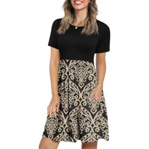 imageLONGYUAN Womens Casual Dresses 2025 Summer Short Sleeve Dress Hide Belly Loose Fit Sundress with Pockets S3XLFl Blackkhaki