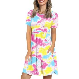 imageLONGYUAN Womens Casual Dresses 2025 Summer Short Sleeve Dress Hide Belly Loose Fit Sundress with Pockets S3XLFl Light Yellow