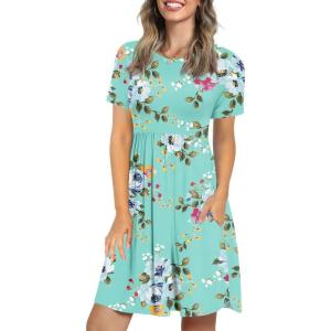 imageLONGYUAN Womens Casual Dresses 2025 Summer Short Sleeve Dress Hide Belly Loose Fit Sundress with Pockets S3XLMint Green