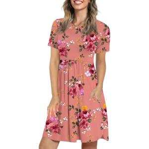 imageLONGYUAN Womens Casual Dresses 2025 Summer Short Sleeve Dress Hide Belly Loose Fit Sundress with Pockets S3XLMolasses Red