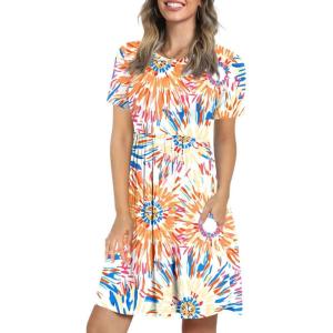 imageLONGYUAN Womens Casual Dresses 2025 Summer Short Sleeve Dress Hide Belly Loose Fit Sundress with Pockets S3XLMulticolor Fireworks