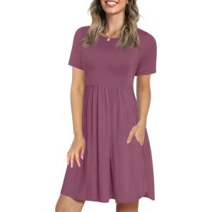 imageLONGYUAN Womens Casual Dresses 2025 Summer Short Sleeve Dress Hide Belly Loose Fit Sundress with Pockets S3XLPurple Red