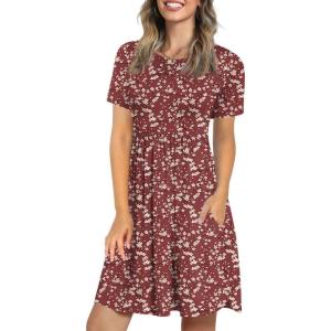 imageLONGYUAN Womens Casual Dresses 2025 Summer Short Sleeve Dress Hide Belly Loose Fit Sundress with Pockets S3XLRedwhite Fl