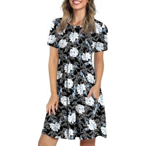 imageLONGYUAN Womens Casual Dresses 2025 Summer Short Sleeve Dress Hide Belly Loose Fit Sundress with Pockets S3XLWhite Lily