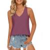 imageLONGYUAN Womens Summer Tank Tops V Neck Sleeveless Shirts S3XLPurple Red