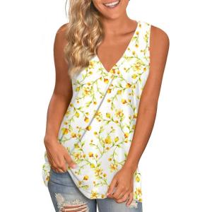 imageLONGYUAN Womens Summer Tank Tops V Neck Sleeveless Shirts S3XLApricot Floret