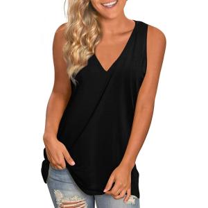 imageLONGYUAN Womens Summer Tank Tops V Neck Sleeveless Shirts S3XLBlack