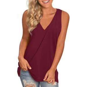 imageLONGYUAN Womens Summer Tank Tops V Neck Sleeveless Shirts S3XLBurgundy
