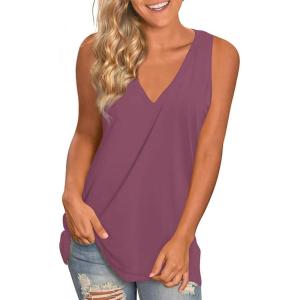 imageLONGYUAN Womens Summer Tank Tops V Neck Sleeveless Shirts S3XLPurple Red