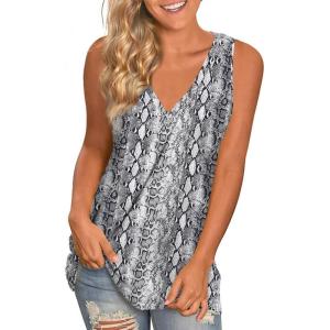 imageLONGYUAN Womens Summer Tank Tops V Neck Sleeveless Shirts S3XLSnake Print White