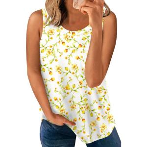 imageLONGYUAN Womens Tank Tops 2025 Casual Tunics Loose Sleeveless Summer Tops Basic Ladies Tee Shirts M3XLApricot Floret