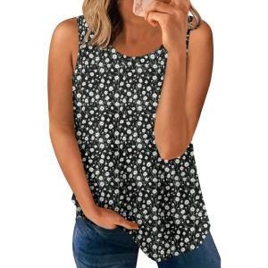 imageLONGYUAN Womens Tank Tops 2025 Casual Tunics Loose Sleeveless Summer Tops Basic Ladies Tee Shirts M3XLBlackwhite Daisy