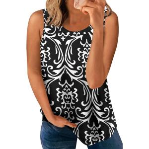 imageLONGYUAN Womens Tank Tops 2025 Casual Tunics Loose Sleeveless Summer Tops Basic Ladies Tee Shirts M3XLFloral Bw Grain