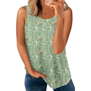 imageLONGYUAN Womens Tank Tops 2025 Casual Tunics Loose Sleeveless Summer Tops Basic Ladies Tee Shirts M3XLGreen Flowers