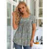 imageLONGYUAN Womens Tunic Tops 2025 Short Sleeve Shirts Summer Casual Tee Comfy Blouses S4XLGery Flowers