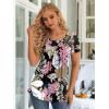 imageLONGYUAN Womens Tunic Tops 2025 Short Sleeve Shirts Summer Casual Tee Comfy Blouses S4XLLeafpink Flower