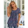 imageLONGYUAN Womens Tunic Tops 2025 Short Sleeve Shirts Summer Casual Tee Comfy Blouses S4XLNavy Blue Floral