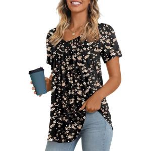 imageLONGYUAN Womens Tunic Tops 2025 Short Sleeve Shirts Summer Casual Tee Comfy Blouses S4XLBlack Plum