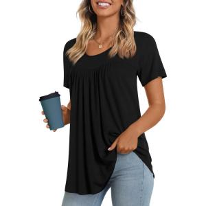 imageLONGYUAN Womens Tunic Tops 2025 Short Sleeve Shirts Summer Casual Tee Comfy Blouses S4XLBlack1