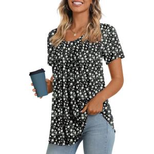 imageLONGYUAN Womens Tunic Tops 2025 Short Sleeve Shirts Summer Casual Tee Comfy Blouses S4XLBlackwhite Daisy