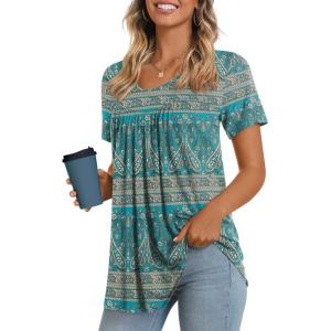 imageLONGYUAN Womens Tunic Tops 2025 Short Sleeve Shirts Summer Casual Tee Comfy Blouses S4XLBluekhaki