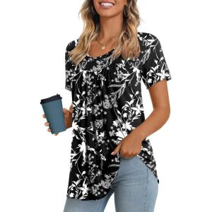 imageLONGYUAN Womens Tunic Tops 2025 Short Sleeve Shirts Summer Casual Tee Comfy Blouses S4XLCampanula