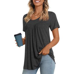 imageLONGYUAN Womens Tunic Tops 2025 Short Sleeve Shirts Summer Casual Tee Comfy Blouses S4XLDark Grey