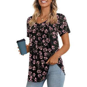 imageLONGYUAN Womens Tunic Tops 2025 Short Sleeve Shirts Summer Casual Tee Comfy Blouses S4XLFl Gypsophila Black