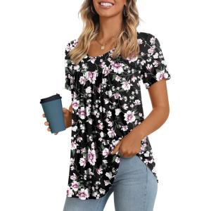 imageLONGYUAN Womens Tunic Tops 2025 Short Sleeve Shirts Summer Casual Tee Comfy Blouses S4XLFl Pink Black