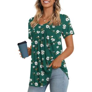 imageLONGYUAN Womens Tunic Tops 2025 Short Sleeve Shirts Summer Casual Tee Comfy Blouses S4XLGreen Begonia Fl