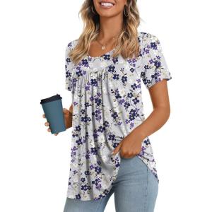 imageLONGYUAN Womens Tunic Tops 2025 Short Sleeve Shirts Summer Casual Tee Comfy Blouses S4XLGrey Purple Fl