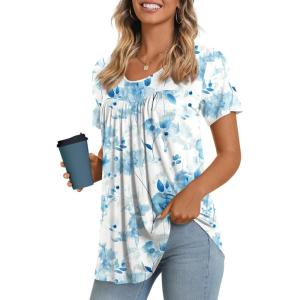 imageLONGYUAN Womens Tunic Tops 2025 Short Sleeve Shirts Summer Casual Tee Comfy Blouses S4XLLight Blue Fl