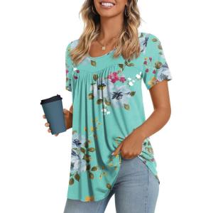 imageLONGYUAN Womens Tunic Tops 2025 Short Sleeve Shirts Summer Casual Tee Comfy Blouses S4XLMint Green
