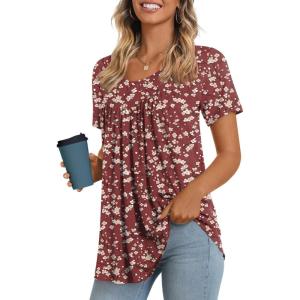 imageLONGYUAN Womens Tunic Tops 2025 Short Sleeve Shirts Summer Casual Tee Comfy Blouses S4XLRedwhite Fl