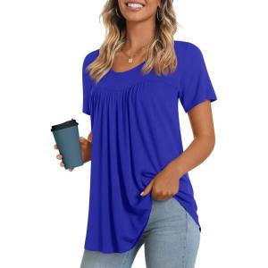 imageLONGYUAN Womens Tunic Tops 2025 Short Sleeve Shirts Summer Casual Tee Comfy Blouses S4XLRoyal Blue