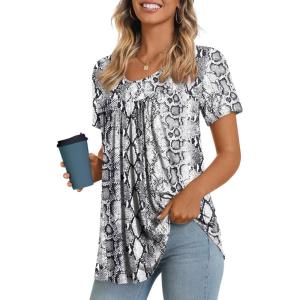 imageLONGYUAN Womens Tunic Tops 2025 Short Sleeve Shirts Summer Casual Tee Comfy Blouses S4XLSnake Print White