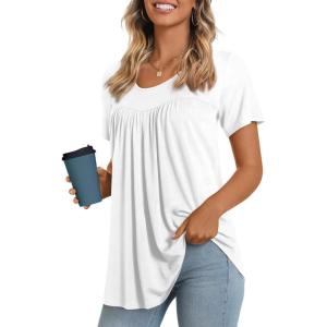 imageLONGYUAN Womens Tunic Tops 2025 Short Sleeve Shirts Summer Casual Tee Comfy Blouses S4XLWhite